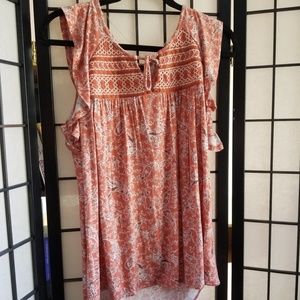 Boho embroidered tassle tie ruffle sleeve top